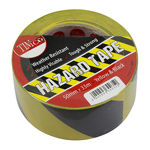 Hazard Tape - Yellow & Black 33m x 50mm
